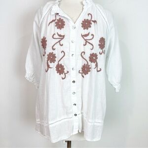 JP & MATTIE EASY ESSENCE WHITE EMBROIDERED SHORT SLEEVE BOHO BLOUSE WOMENS LARGE